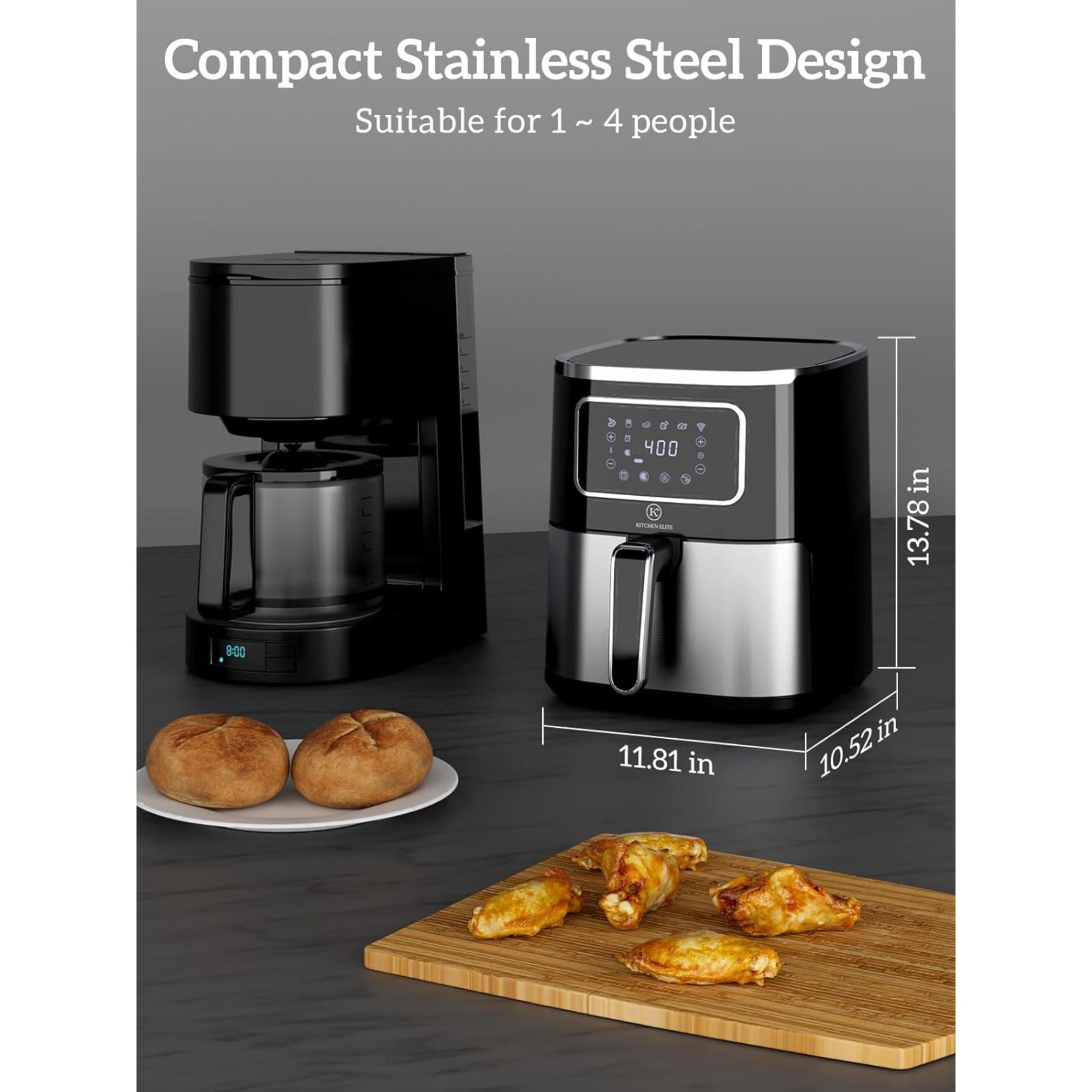 Kitchen Elite Digital Air Fryer Oven, Compact Cooker, 5.28 Qt, Stainless Steel - VMInnovations