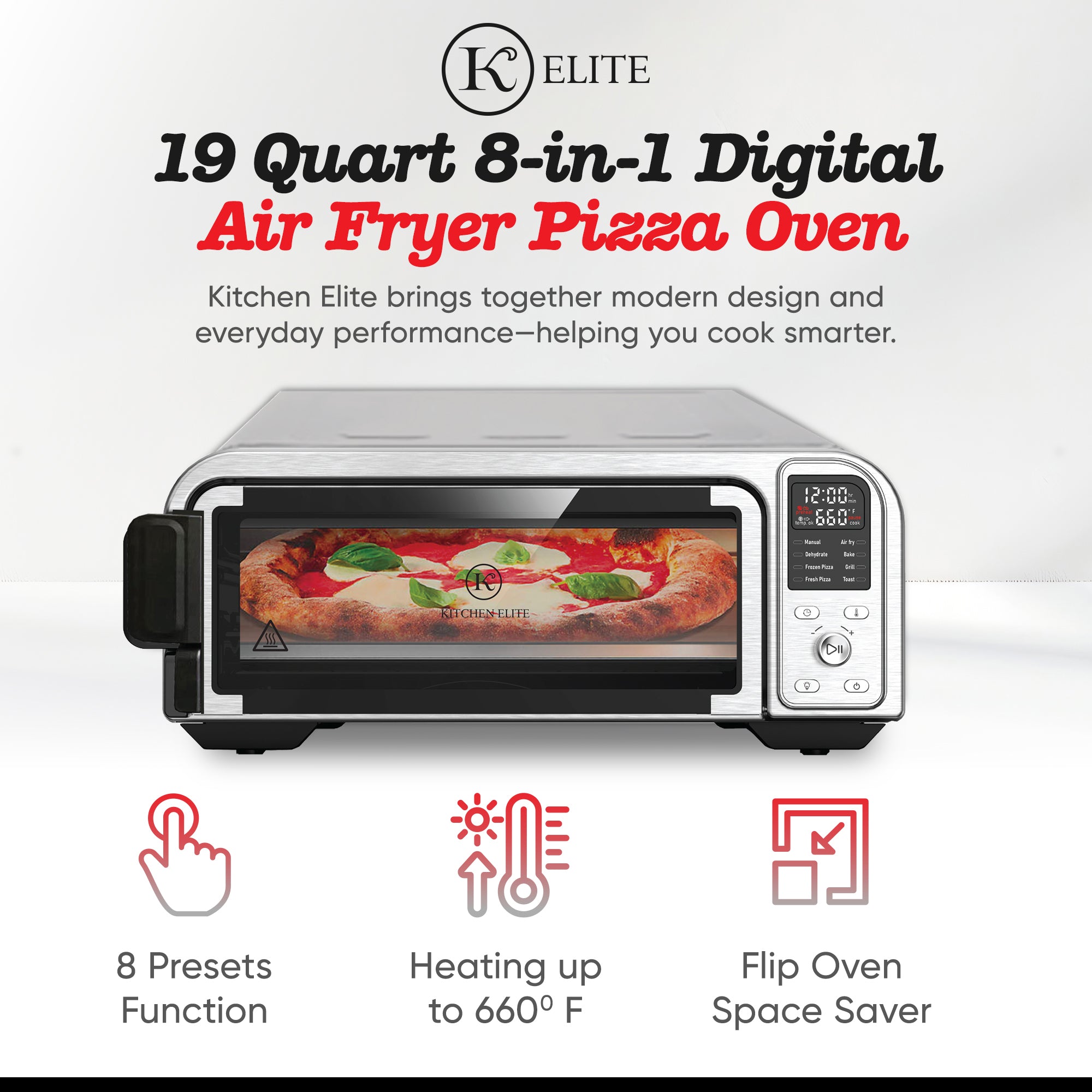 Kitchen Elite 8 in 1 Digital Air Fryer Toaster Convection Pizza Oven (Open Box) - VMInnovations