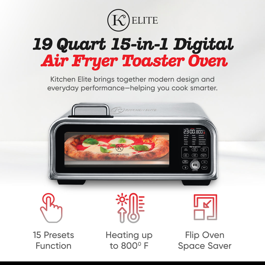 Kitchen Elite 18L Digital Air Fryer Toaster Oven, Convection Pizza Oven, Silver