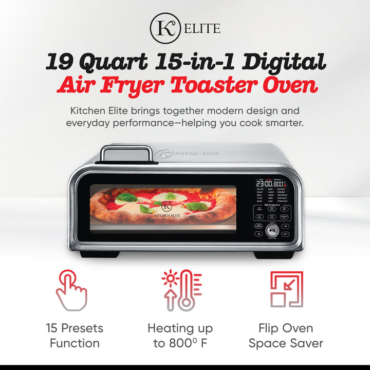 Kitchen Elite 18L Digital Air Fryer Toaster Oven, Convection Pizza Oven, Silver