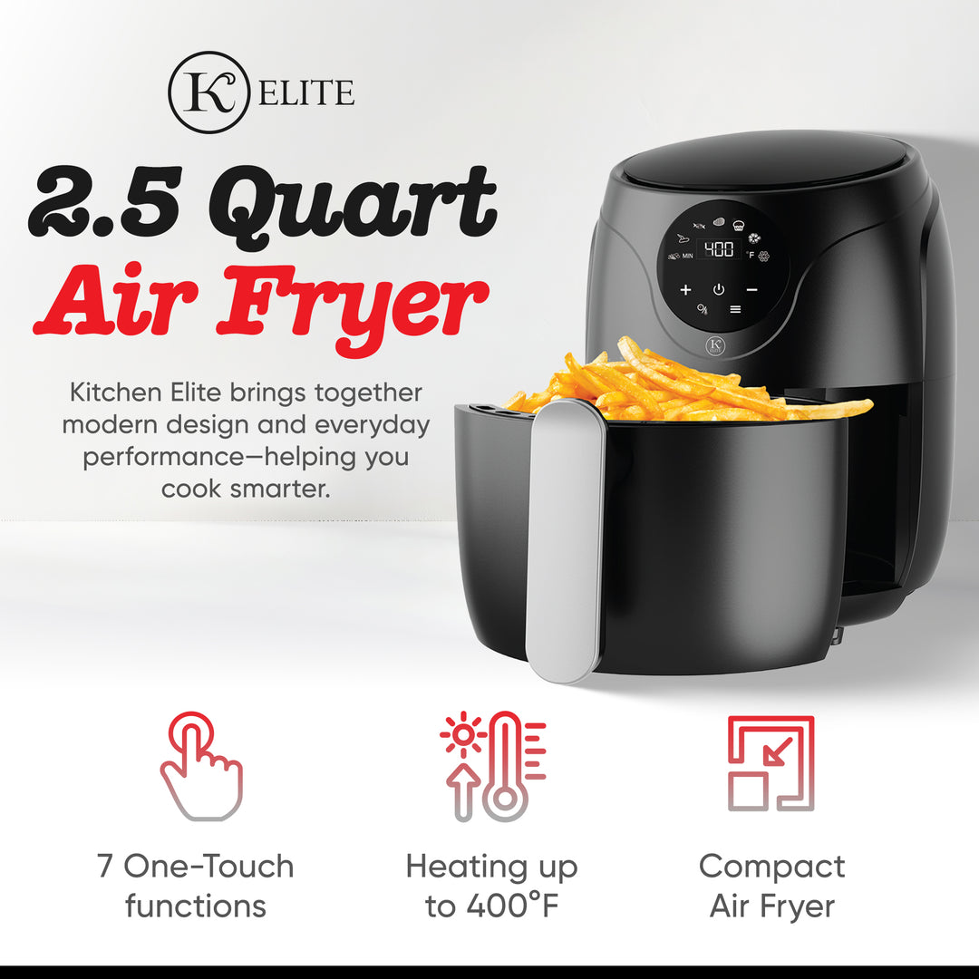 Kitchen Elite 2.5 Qt Digital Air Fryer, Countertop Nonstick Basket Oven, Black