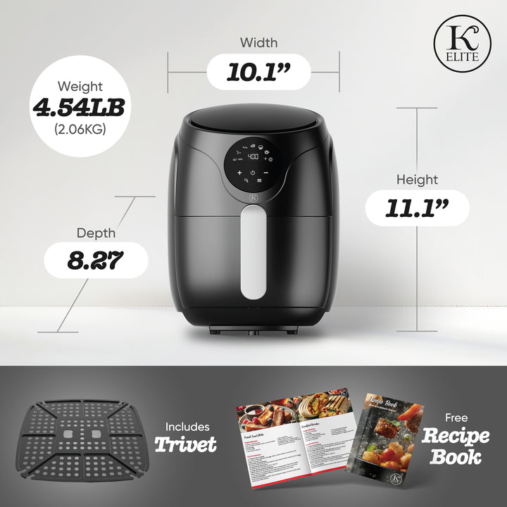 Kitchen Elite 2.5 Qt Digital Air Fryer, Countertop Nonstick Basket Oven, Black