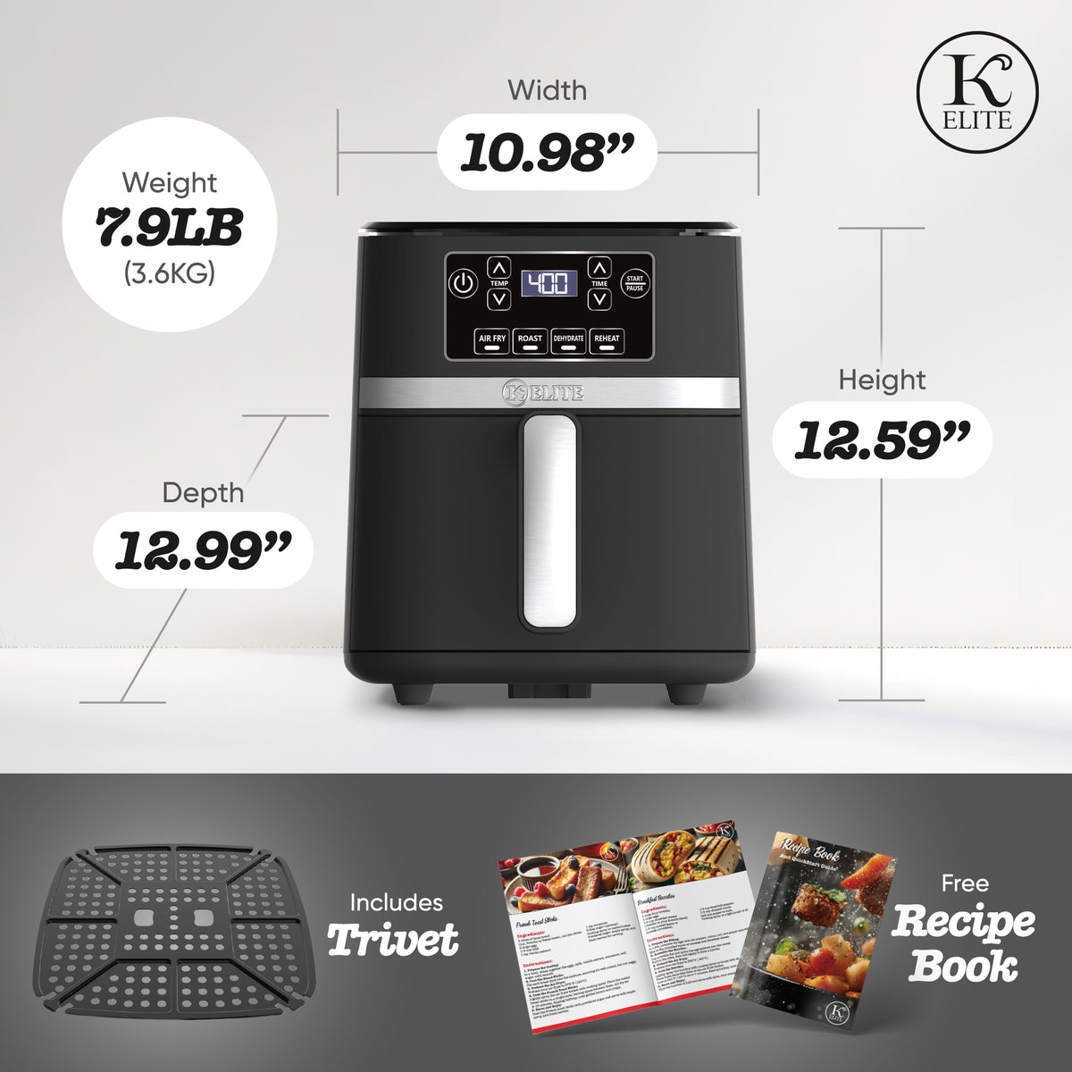 Kitchen Elite 3 Qt Digital Air Fryer, Countertop Nonstick Basket Oven (Open Box) - VMInnovations