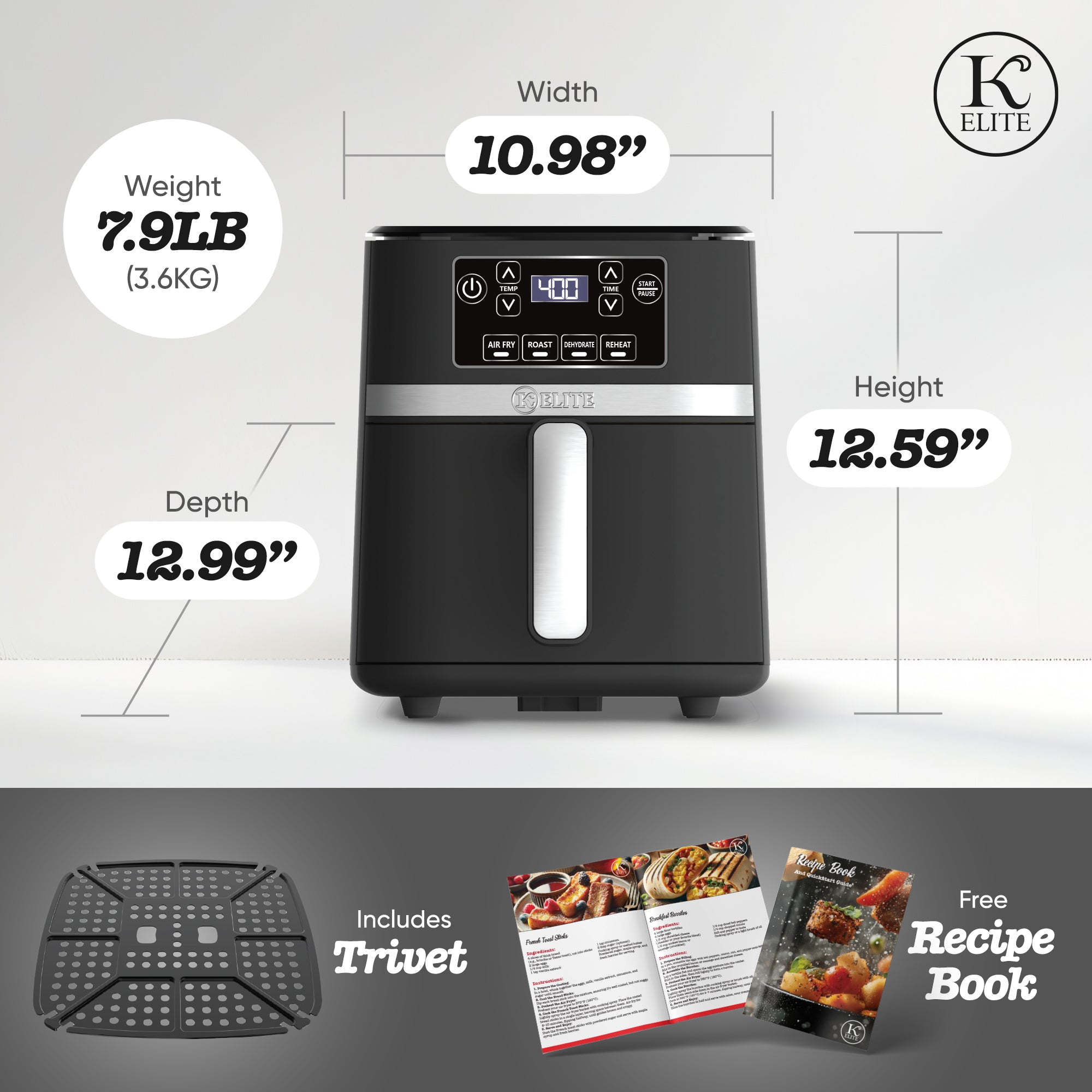 Kitchen Elite 3 Qt Digital Air Fryer, Countertop Nonstick Basket Oven (Open Box)
