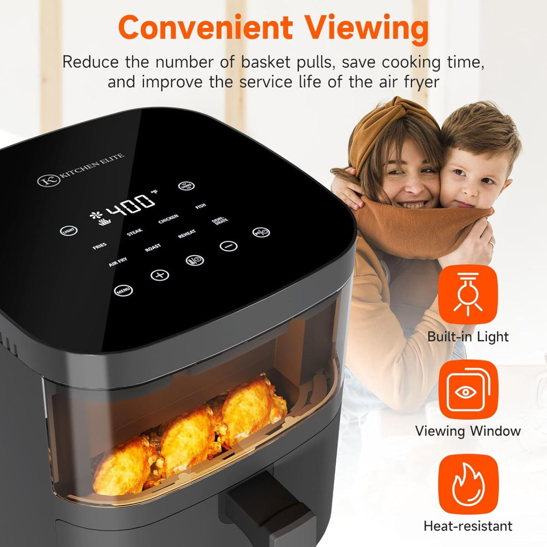 Kitchen Elite 4 Qt Digital Air Fryer Oven Cooker with Window, Touchscreen, Gray