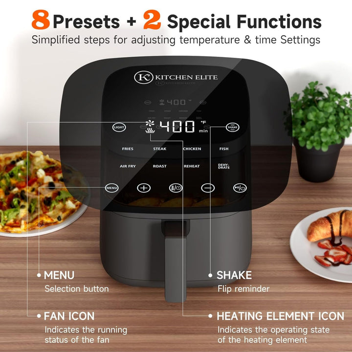Kitchen Elite 4 Qt Digital Air Fryer Oven Cooker with Window, Touchscreen, Gray
