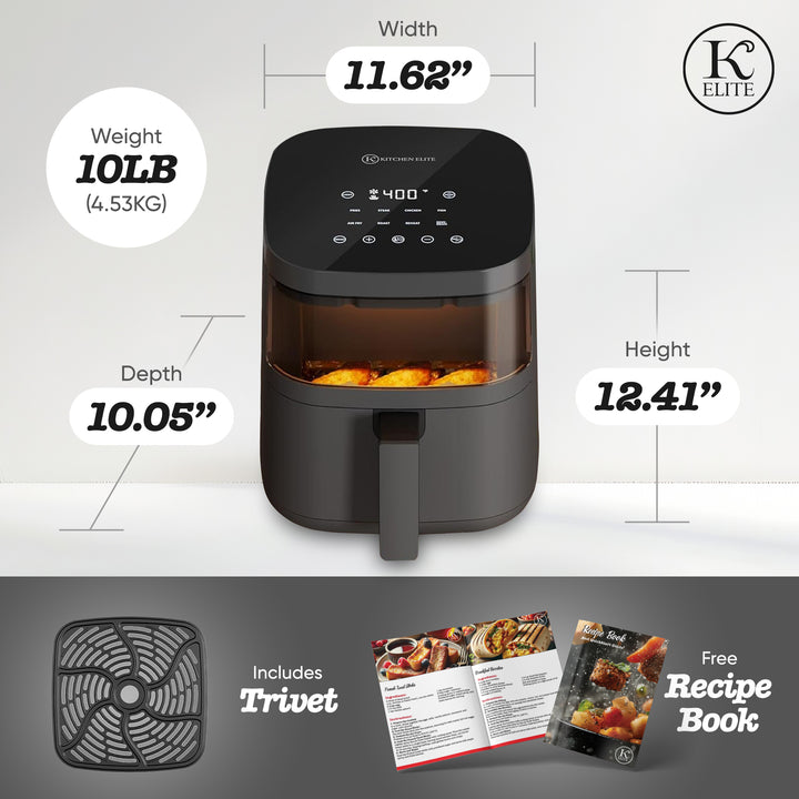 Kitchen Elite 4 Qt Digital Air Fryer Oven Cooker with Window, Touchscreen, Gray