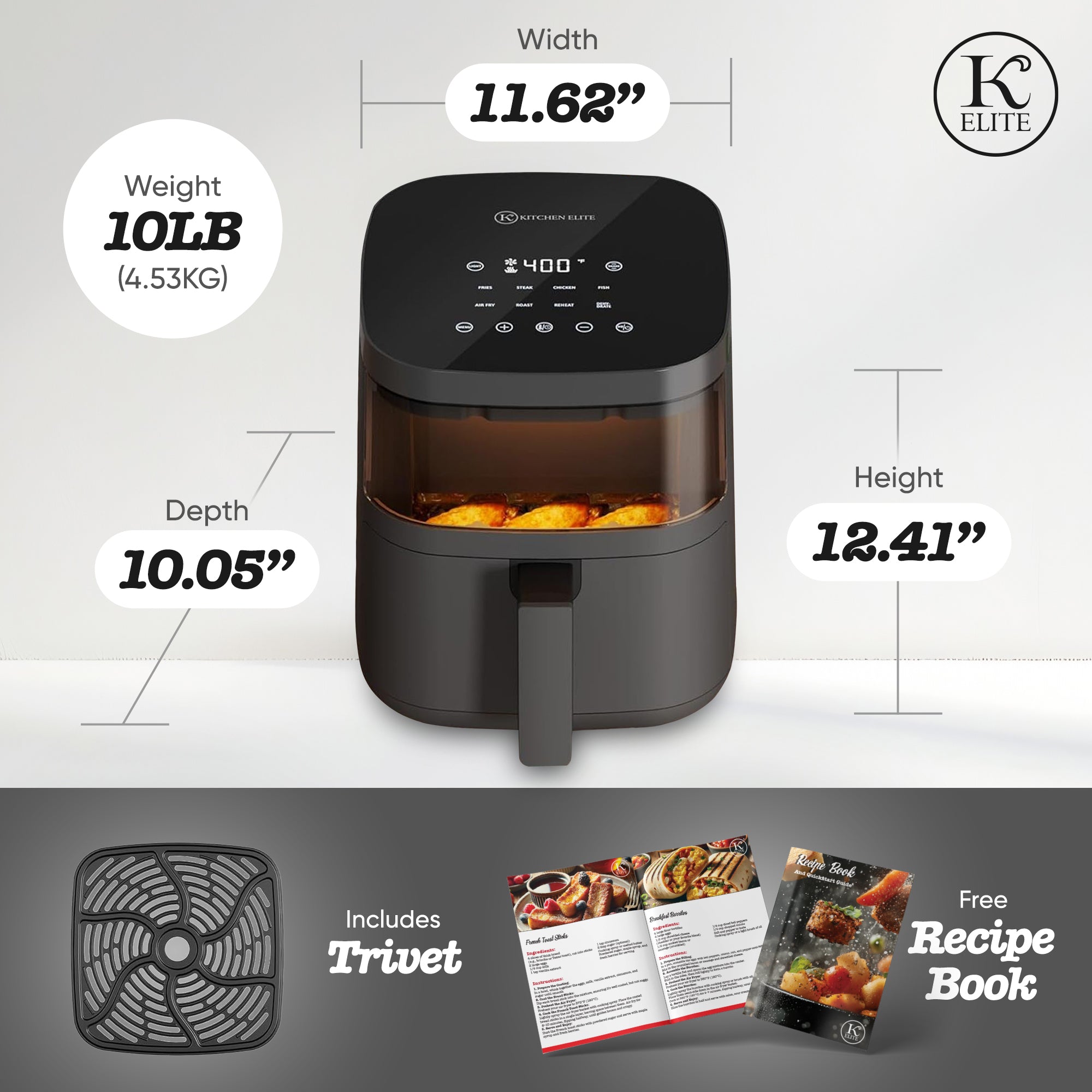Kitchen Elite 4 Qt Digital Air Fryer Oven Cooker w/Window, Touchscreen(Open Box)