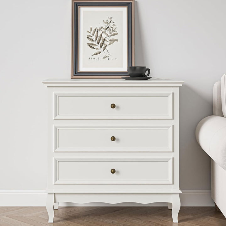 RoyalCraft Wood Storage Drawer Nightstand Bedroom End Tables, White, Set of 2
