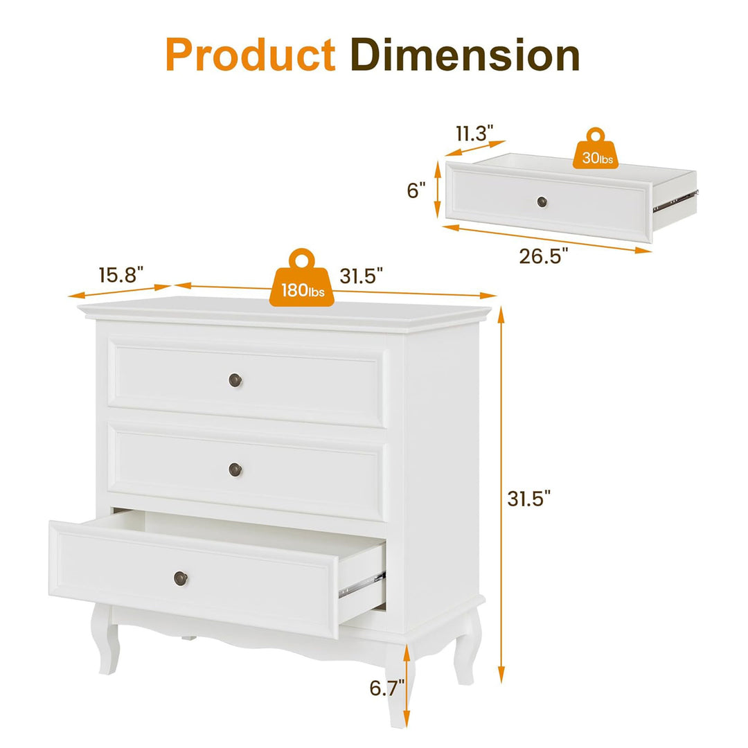 RoyalCraft Wood Storage Drawer Nightstand Bedroom End Tables, White, Set of 2