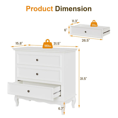 RoyalCraft Wood Storage Drawer Nightstand Bedroom End Tables, White, Set of 2
