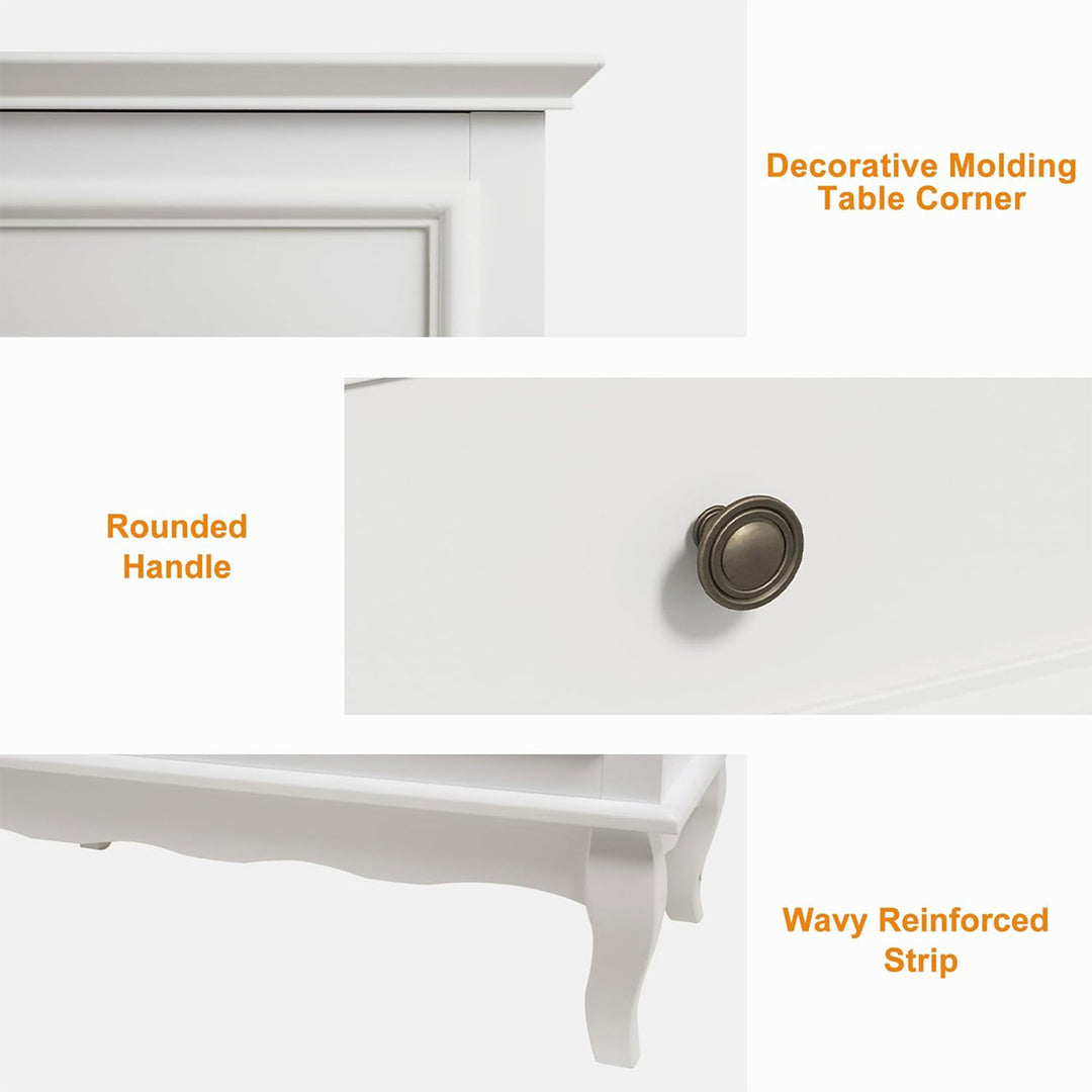 RoyalCraft Wood Storage Drawer Nightstand Bedroom End Tables, White, Set of 2