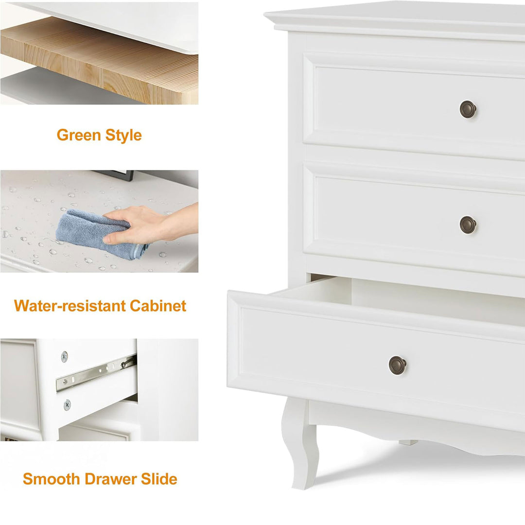 RoyalCraft Wood Storage Drawer Nightstand Bedroom End Tables, White, Set of 2