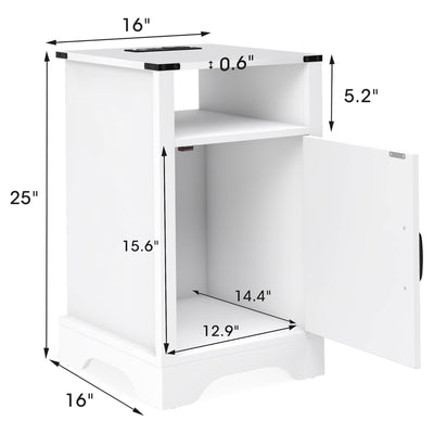 RoyalCraft Farmhouse Bedroom Nightstand with Charging Station, Set of 2, White
