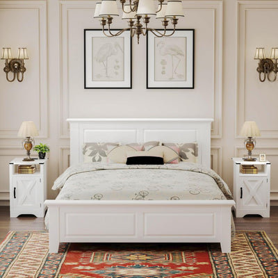 RoyalCraft Farmhouse Bedroom Nightstand with Charging Station, Set of 2, White - VMInnovations