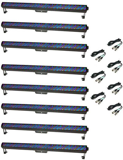 (8) CHAUVET ColorRail IRC Linear LED Strip RGB DMX Novelty Lights+10' DMX Cables