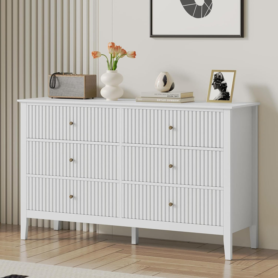 RoyalCraft Fluted Dresser 6 Drawer Bedroom Cabinet and Nightstand (Open Box)