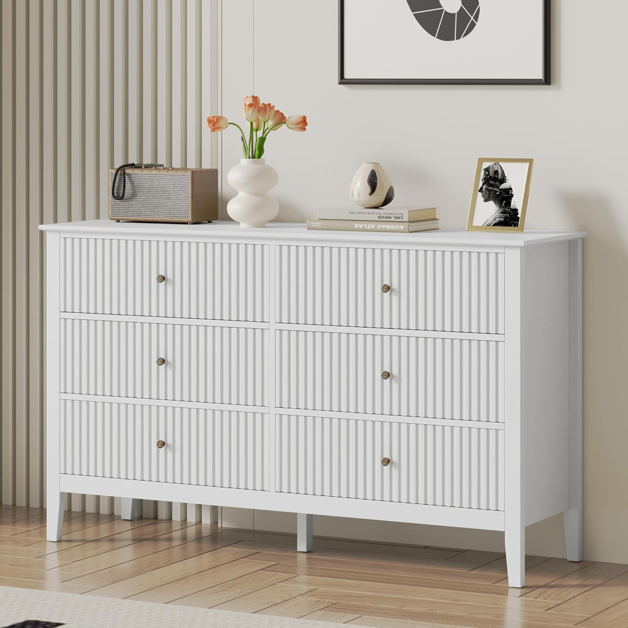 RoyalCraft Fluted Dresser 6 Drawer Bedroom Cabinet and Nightstand (Open Box) - VMInnovations