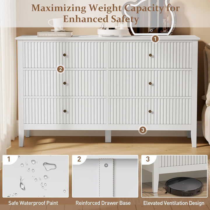 RoyalCraft Fluted Dresser 6 Drawer Bedroom Cabinet and Nightstand (Open Box)