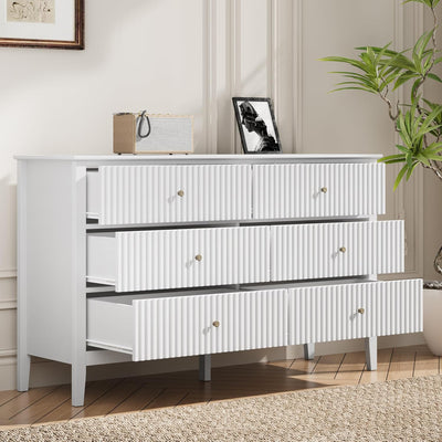 RoyalCraft Fluted Dresser 6 Drawer Bedroom Cabinet and Nightstand (Open Box) - VMInnovations