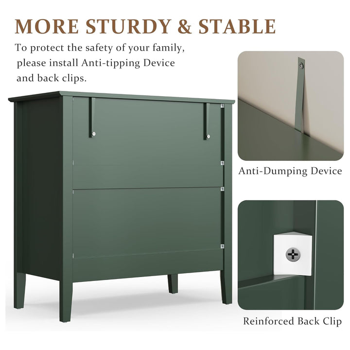 RoyalCraft Fluted Dresser 3 Drawer Bedroom Storage Cabinet and Nightstand, Green