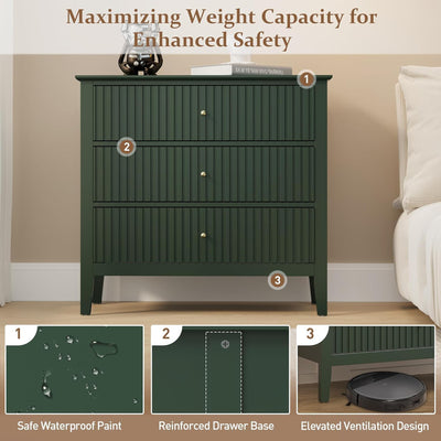 RoyalCraft Fluted Dresser 3 Drawer Bedroom Storage Cabinet (Open Box) - VMInnovations