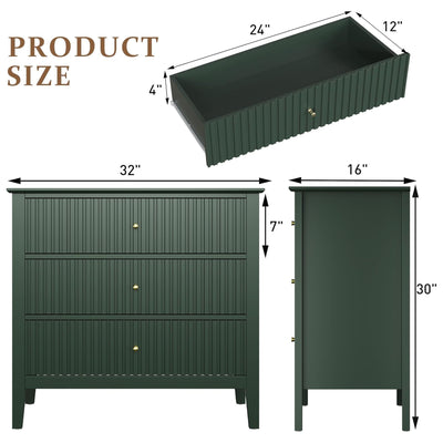 RoyalCraft Fluted Dresser 3 Drawer Bedroom Storage Cabinet (Open Box) - VMInnovations