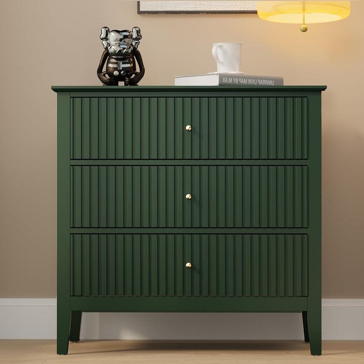 RoyalCraft Fluted Dresser 3 Drawer Bedroom Storage Cabinet and Nightstand, Green