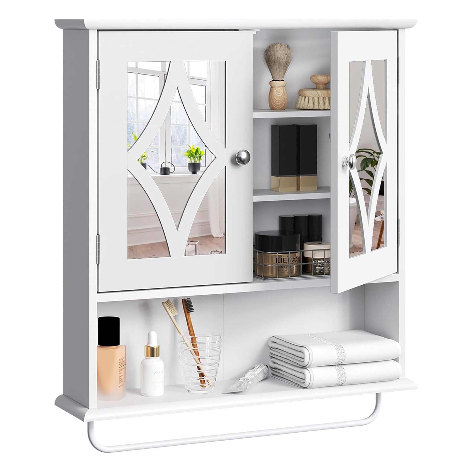 RoyalCraft Bathroom Wall Wood Medicine Cabinet with Mirror & Towel Bar(Open Box) - VMInnovations