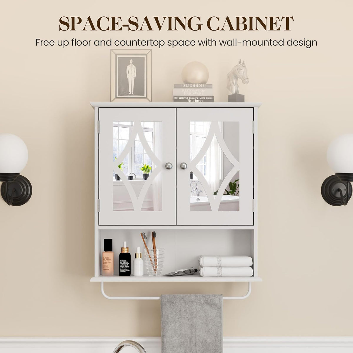RoyalCraft Bathroom Wall Wood Medicine Cabinet with Mirror & Towel Bar(Open Box) - VMInnovations
