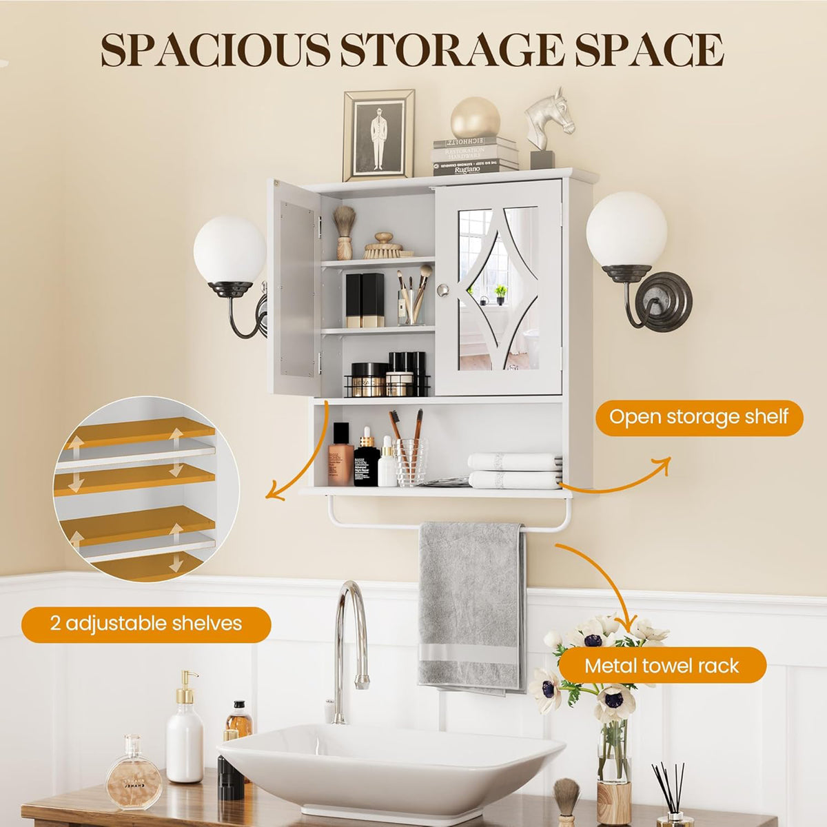RoyalCraft Bathroom Wall Wood Medicine Cabinet with Mirror & Towel Bar(Open Box) - VMInnovations