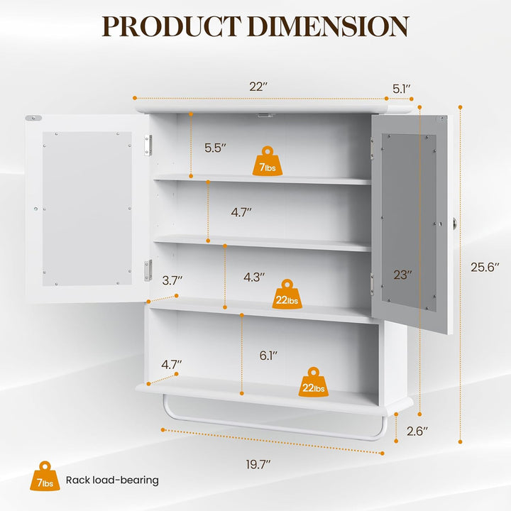 RoyalCraft Bathroom Wall Wood Medicine Cabinet with Mirror & Towel Bar(Open Box)