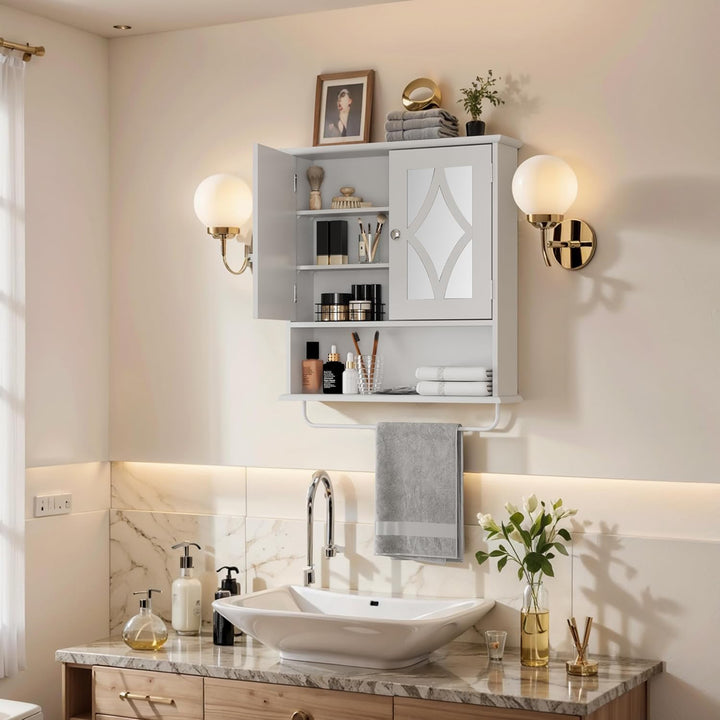 RoyalCraft Bathroom Wall Wood Medicine Cabinet with Mirror & Towel Bar(Open Box)