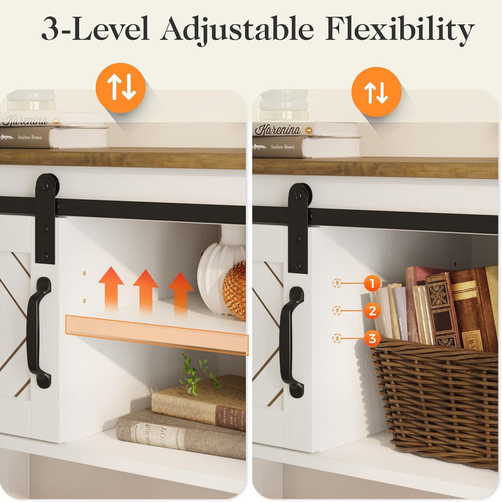 RoyalCraft Farmhouse Entryway Console Table with Storage Shelves, White & Oak - VMInnovations