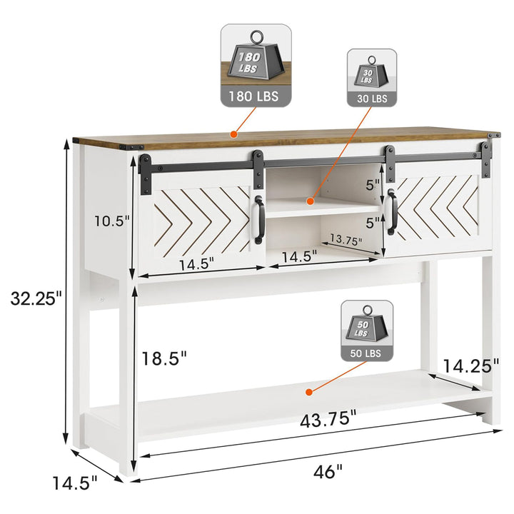 RoyalCraft Farmhouse Entryway Console Table with Storage Shelves, White & Oak