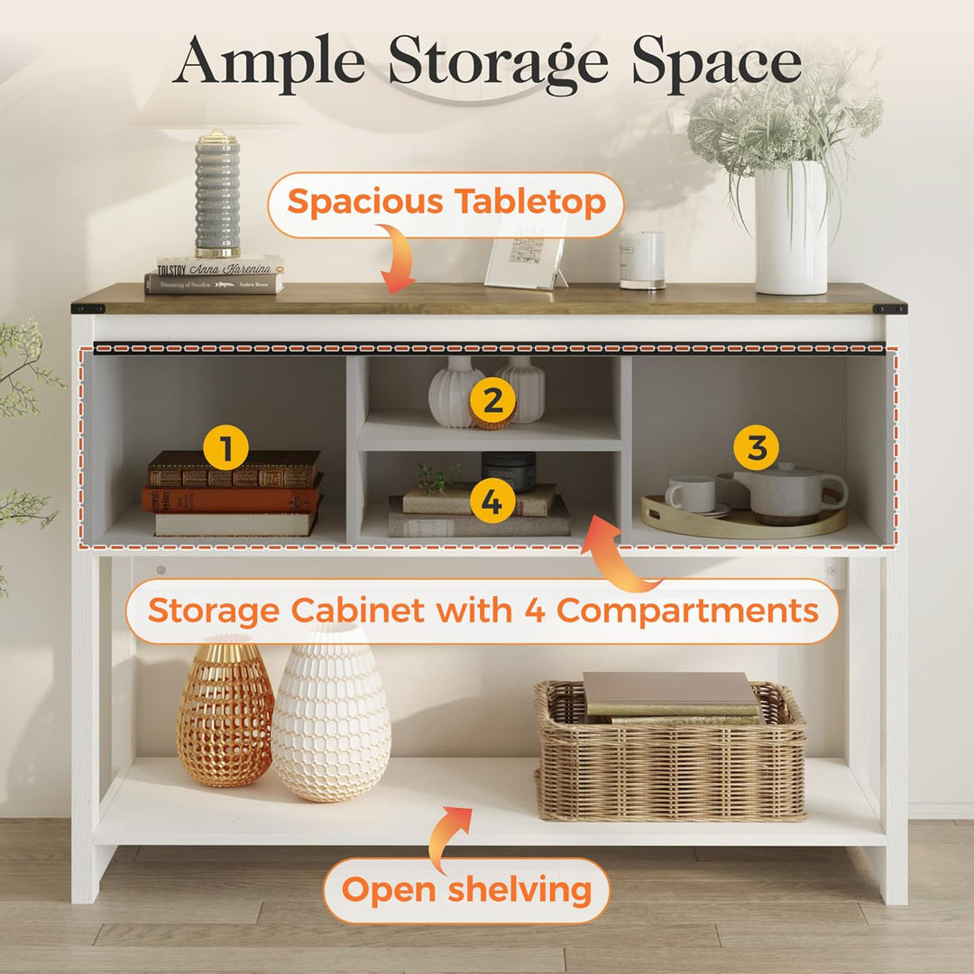 RoyalCraft Farmhouse Entryway Console Table with Storage Shelves, White & Oak