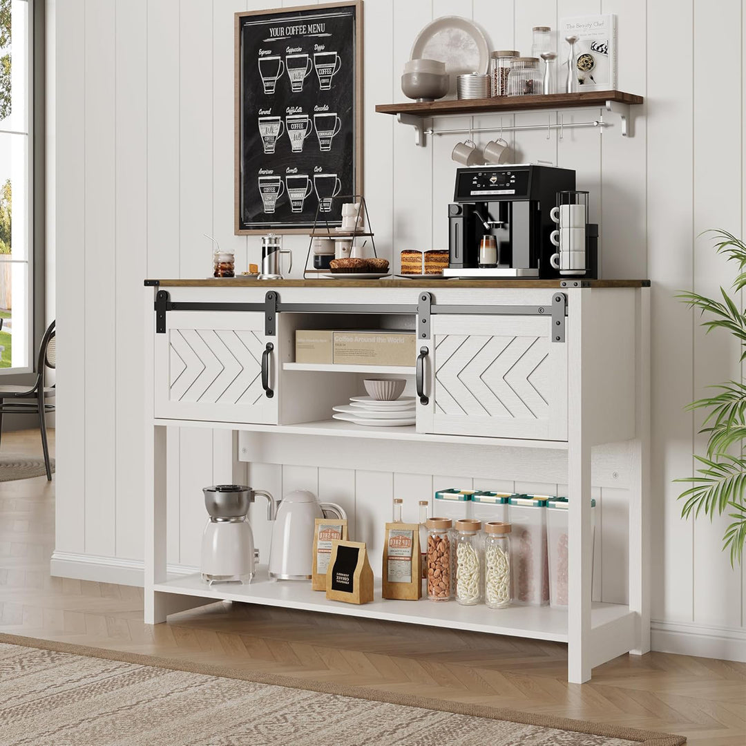 RoyalCraft Farmhouse Entryway Console Table with Storage Shelves, White & Oak
