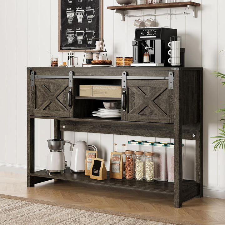 RoyalCraft Farmhouse Entryway Console Table w/Storage Shelves, Grey (Open Box)