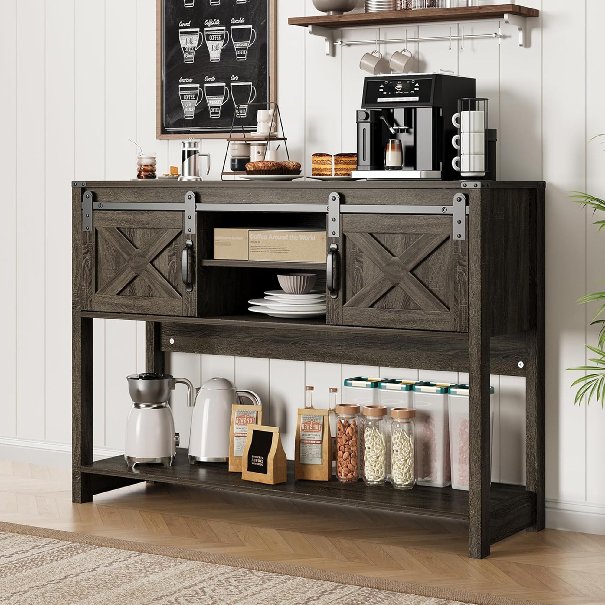 RoyalCraft Farmhouse Entryway Console Table w/Storage Shelves, Grey (Open Box) - VMInnovations