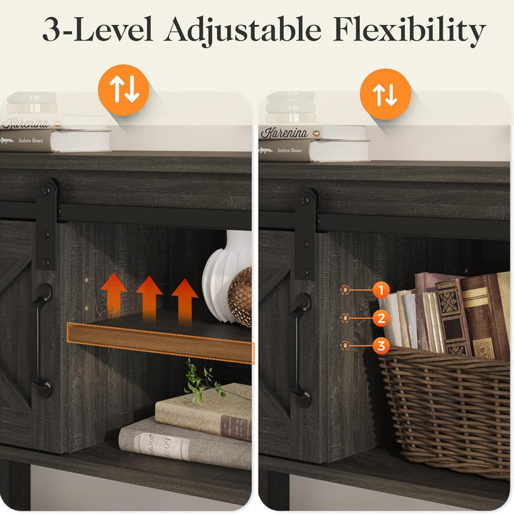 RoyalCraft Farmhouse Entryway Console Table with Storage Shelves, Dark Grey