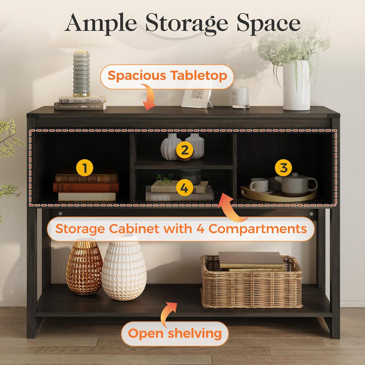 RoyalCraft Farmhouse Entryway Console Table with Storage Shelves, Dark Grey