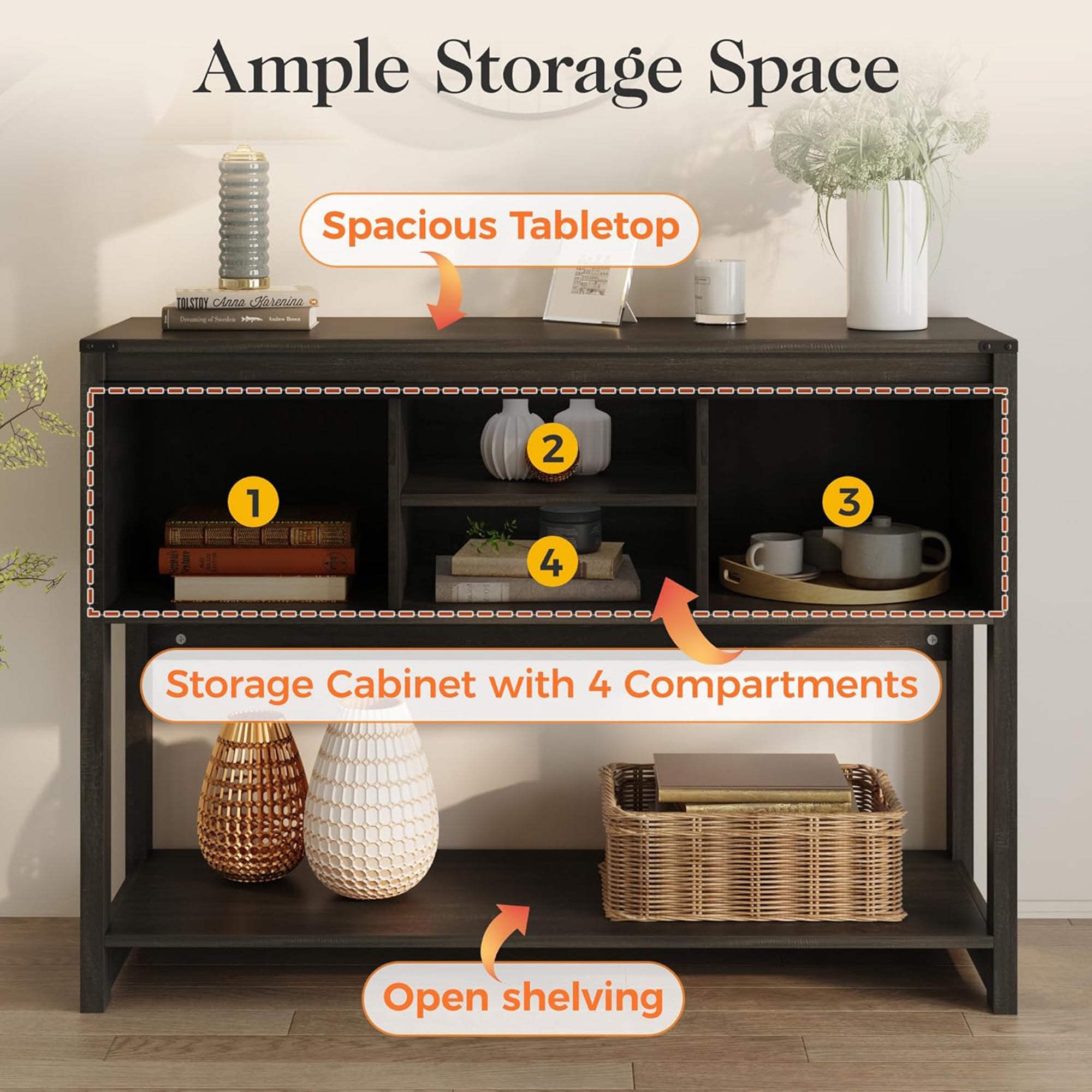 RoyalCraft Farmhouse Entryway Console Table w/Storage Shelves, Grey (Open Box) - VMInnovations