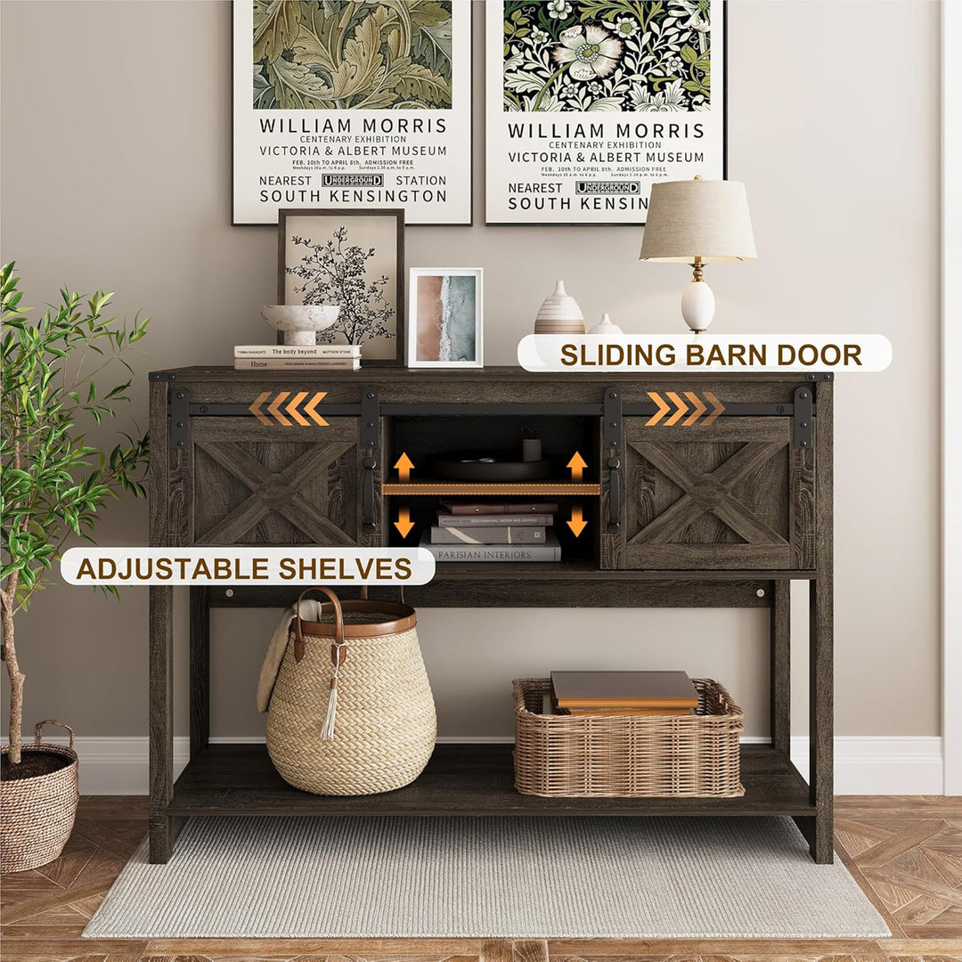 RoyalCraft Farmhouse Entryway Console Table with Storage Shelves, Dark Grey