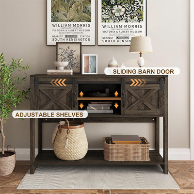 RoyalCraft Farmhouse Entryway Console Table w/Storage Shelves, Grey (Open Box) - VMInnovations