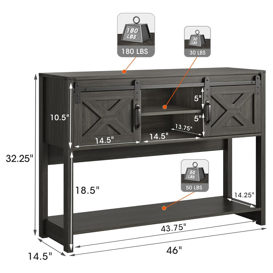 RoyalCraft Farmhouse Entryway Console Table w/Storage Shelves, Grey (Open Box)