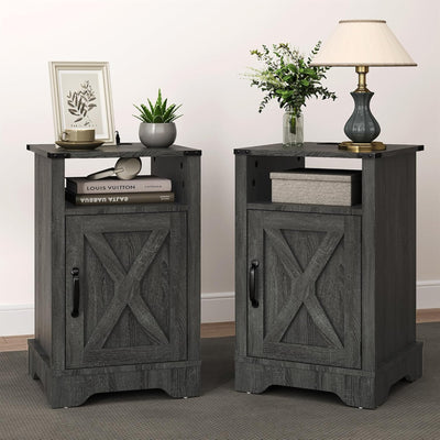 RoyalCraft Farmhouse Nightstand with Charging Station, Set of 2, Grey (Open Box) - VMInnovations