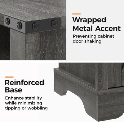 RoyalCraft Farmhouse Nightstand with Charging Station, Set of 2, Grey (Open Box) - VMInnovations