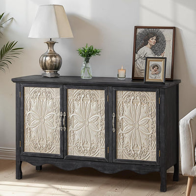 RoyalCraft Farmhouse Buffet Cabinet Solid Wood Sideboard Storage Table, Black - VMInnovations