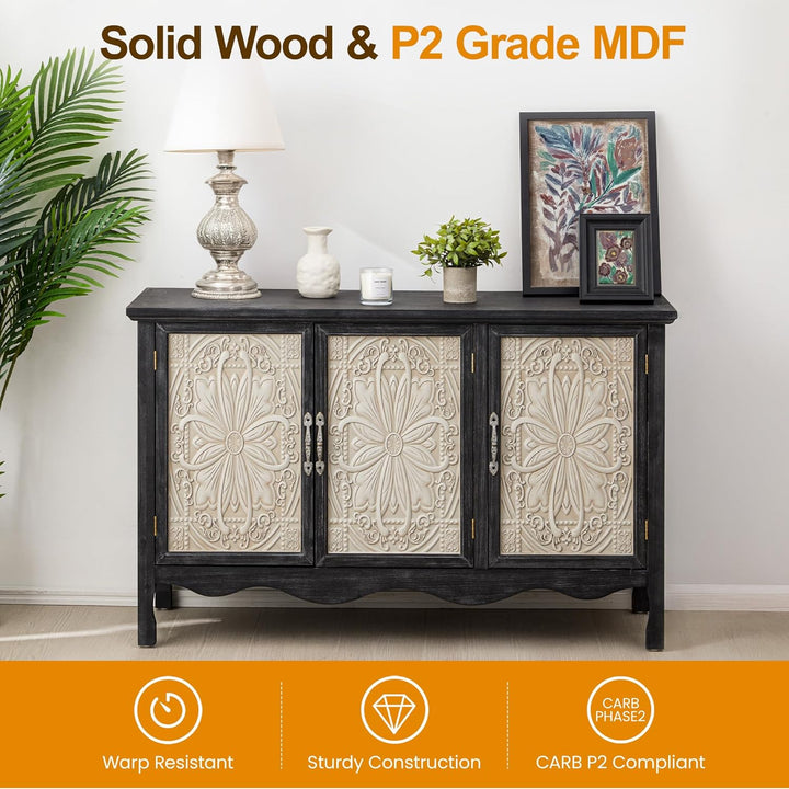 RoyalCraft Farmhouse Buffet Cabinet Solid Wood Sideboard Storage Table, Black