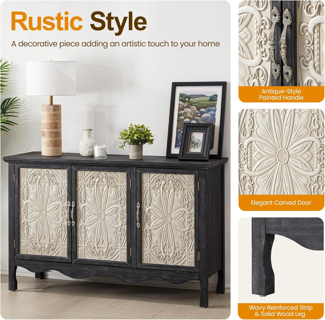 RoyalCraft Farmhouse Buffet Cabinet Solid Wood Sideboard Storage Table, Black